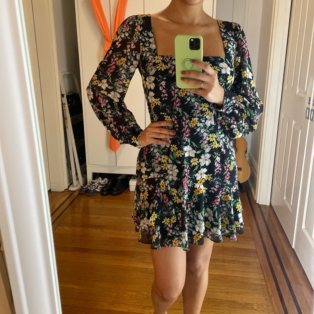 Yimi kim floral mini dress with long sleeve